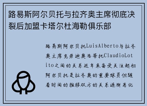 路易斯阿尔贝托与拉齐奥主席彻底决裂后加盟卡塔尔杜海勒俱乐部